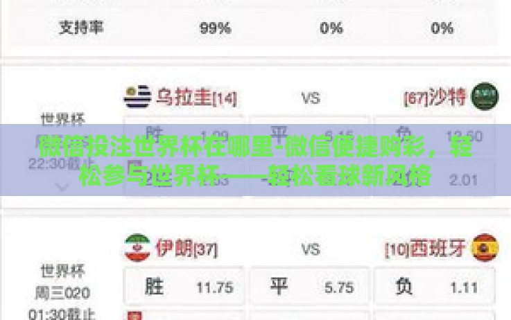 微信投注世界杯在哪里-微信便捷购彩,轻松参与世界杯——轻松看球新风格 微信投注世界杯在哪里-微信便捷购彩,轻松参与世界杯——轻松看球新风格