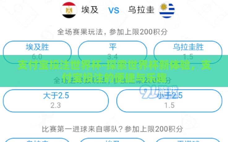 支付宝投注世界杯-探索世界杯新体验,支付宝投注的便捷与乐趣 支付宝投注世界杯-探索世界杯新体验,支付宝投注的便捷与乐趣