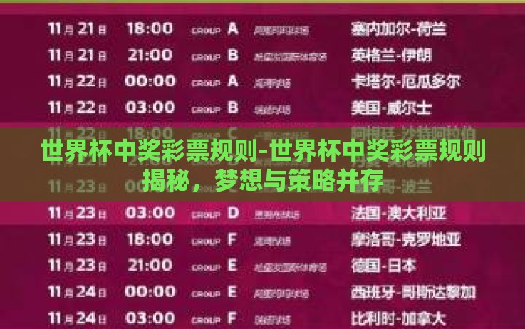 世界杯中奖彩票规则-世界杯中奖彩票规则揭秘,梦想与策略并存 世界杯中奖彩票规则-世界杯中奖彩票规则揭秘,梦想与策略并存