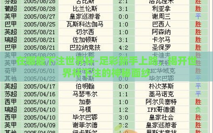 在哪能下注世界杯-足彩新手上路,揭开世界杯下注的神秘面纱 在哪能下注世界杯-足彩新手上路,揭开世界杯下注的神秘面纱