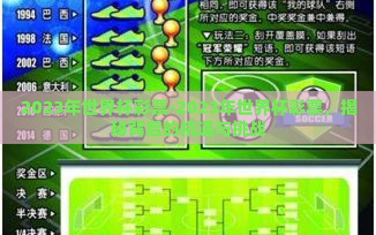 2023年世界杯彩票-2023年世界杯彩票,揭秘背后的机遇与挑战 2023年世界杯彩票-2023年世界杯彩票,揭秘背后的机遇与挑战