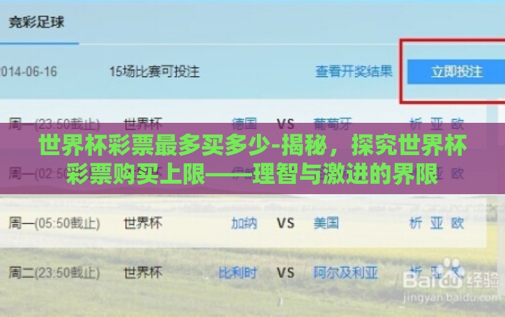 世界杯彩票最多买多少-揭秘,探究世界杯彩票购买上限——理智与激进的界限 世界杯彩票最多买多少-揭秘,探究世界杯彩票购买上限——理智与激进的界限