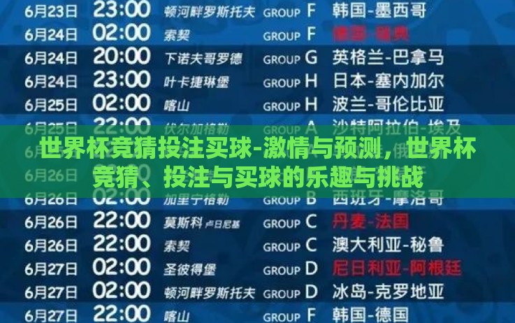 世界杯竞猜投注买球-激情与预测,世界杯竞猜、投注与买球的乐趣与挑战 世界杯竞猜投注买球-激情与预测,世界杯竞猜、投注与买球的乐趣与挑战