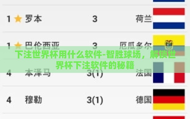 下注世界杯用什么软件-智胜球场,解锁世界杯下注软件的秘籍 下注世界杯用什么软件-智胜球场,解锁世界杯下注软件的秘籍