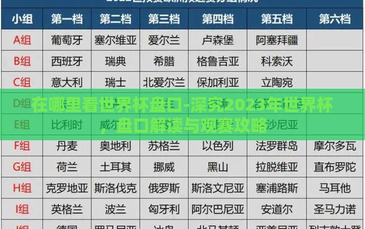 在哪里看世界杯盘口-深究2023年世界杯,盘口解读与观赛攻略 在哪里看世界杯盘口-深究2023年世界杯,盘口解读与观赛攻略