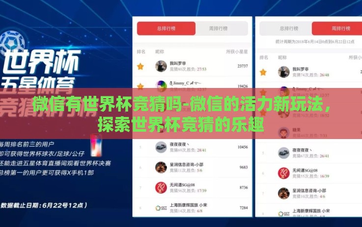 微信有世界杯竞猜吗-微信的活力新玩法,探索世界杯竞猜的乐趣 微信有世界杯竞猜吗-微信的活力新玩法,探索世界杯竞猜的乐趣