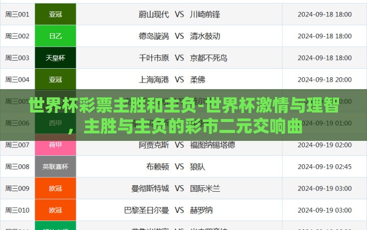 世界杯彩票主胜和主负-世界杯激情与理智，主胜与主负的彩市二元交响曲