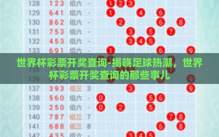 世界杯彩票开奖查询-揭晓足球热潮,世界杯彩票开奖查询的那些事儿 世界杯彩票开奖查询-揭晓足球热潮,世界杯彩票开奖查询的那些事儿