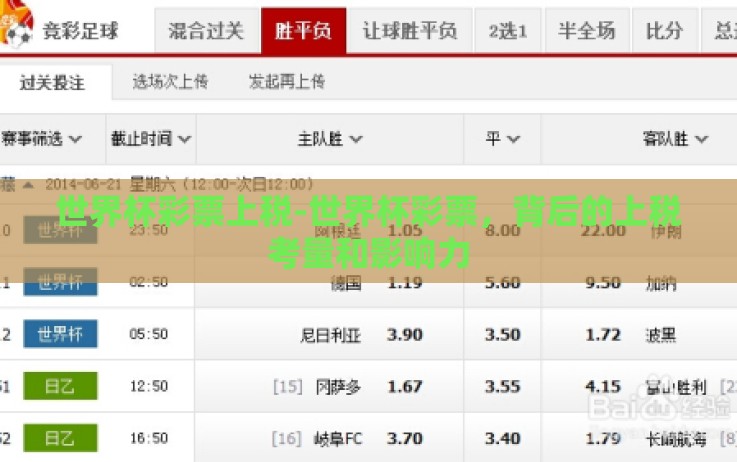 世界杯彩票上税-世界杯彩票,背后的上税考量和影响力 世界杯彩票上税-世界杯彩票,背后的上税考量和影响力